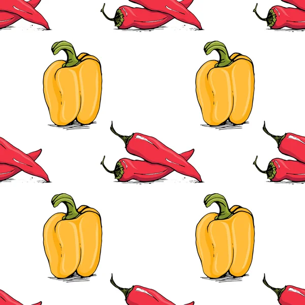 Appetitliche Skizze Stil Chili und Paprika nahtlose Muster — Stockvektor