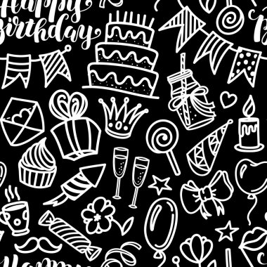 İyi ki doğdun yazı ve doodle seamless modeli