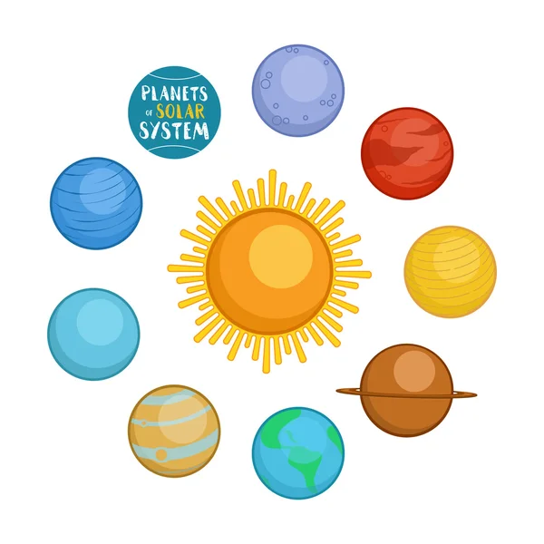 Planets of solar system, cartoon style vector illustration — Stock Vector