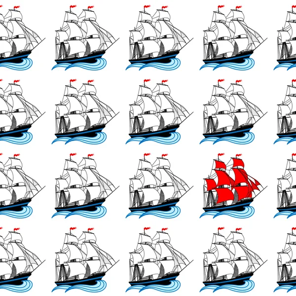 Barcos de vela con velas blancas y rojas — Vector de stock