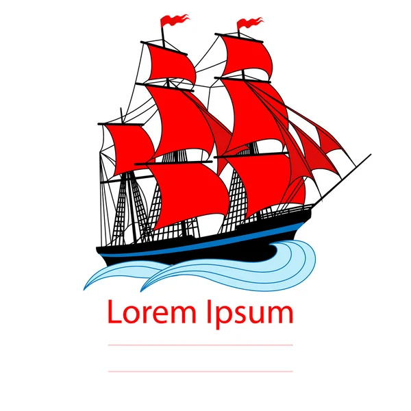 Kırmızı yelken ile gemi yelken