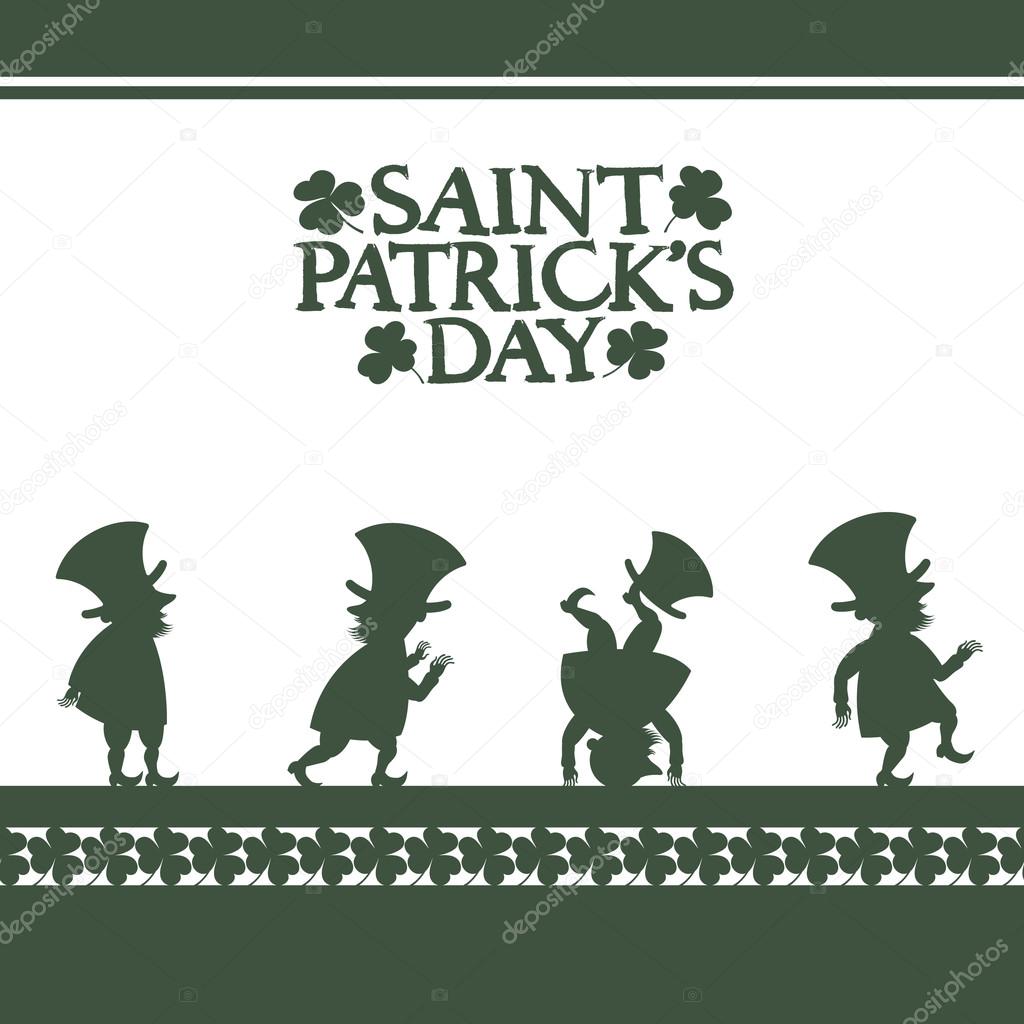 Green and white vector endless pattern with leprechaun figures