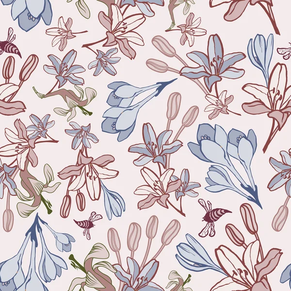 Hand-drawn summer flower seamless pattern — Stock Vector