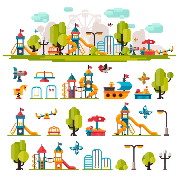 Childrens Playground drawn in a flat style — Stock Vector