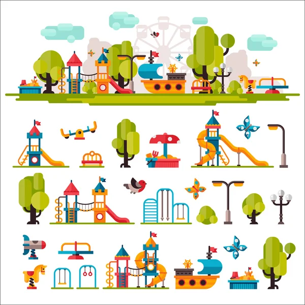 Parque infantil dibujado en un estilo plano — Vector de stock