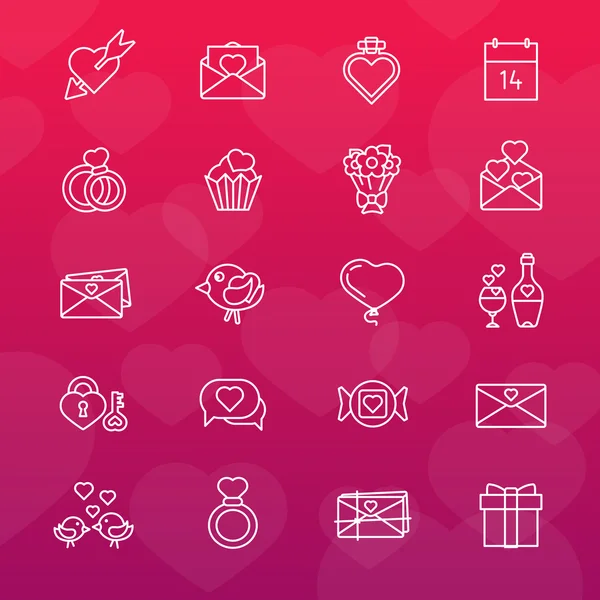 Conjunto de 20 iconos de línea. San Valentín — Vector de stock