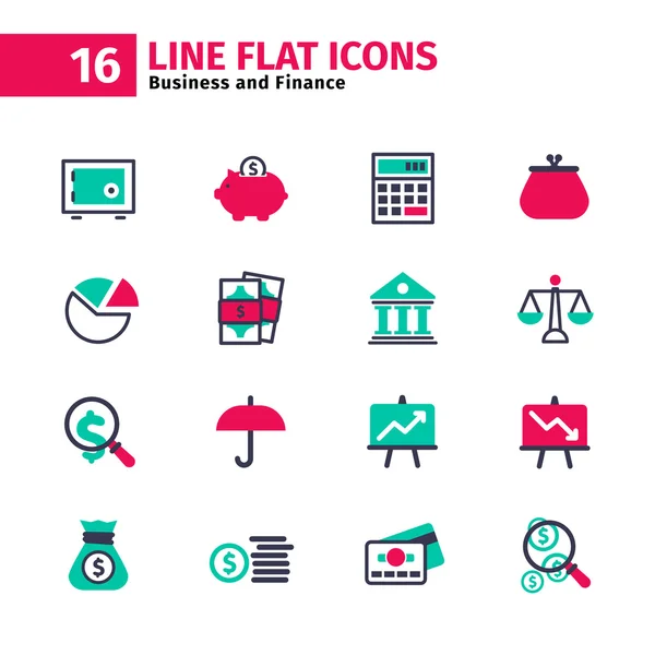 Düz çizgi stili iş Icon set