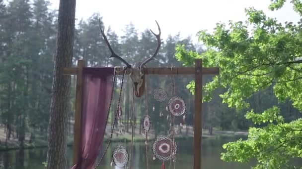 Wedding altar with a stuffed deer — Stock Video