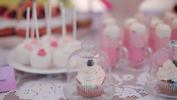 Festive candy bar with cupcakes — Stock Video
