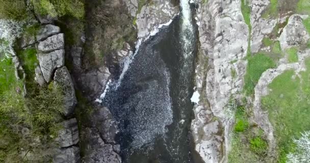 Río de montaña que fluye a través de la vista aérea del cañón — Vídeos de Stock