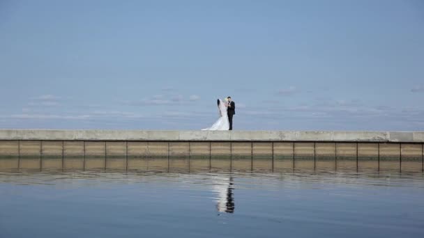 Pasgetrouwden op de pier — Stockvideo