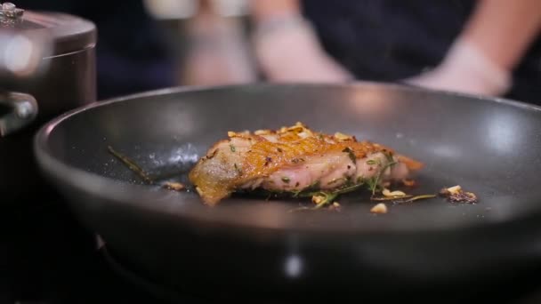 La carne con la verdura frita en la cacerola — Vídeos de Stock