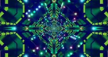 Neon ışıkları ve yıldızlı kaleydoskop deseni.