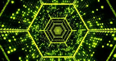 Pürüzsüz bir ekran koruyucu dizaynında parıldayan ışıklarla canlı yeşil altıgen bir tünel keşfetmek