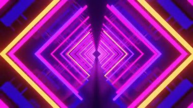 Endless Tunnel of Glowing Pink and Yellow Neon Diamond Shapes