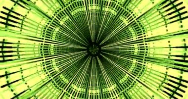 Canlı yeşil ve mavi desenli dinamik tünel görselleri büyüleyici ve kusursuz bir döngü yaratıyor.