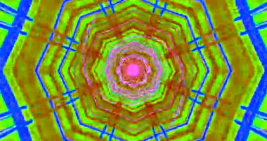 Parlak Flüoresan Yeşil ve Mavi Sekizgen Kaleydoskop Tüneli