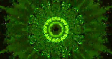 Seamless green tunnel video loop screensaver featuring vibrant geometric patterns and motion effects