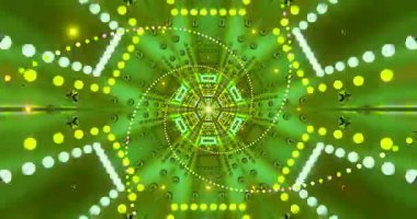 Geometrik desenli ve video ekranı için parlayan noktalı parlak yeşil tünellerin kusursuz döngüsü