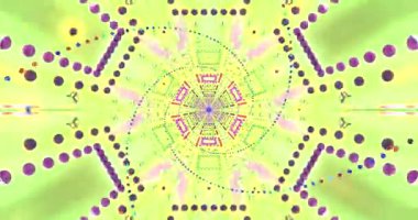 Geometrik desenli ve video ekranı için parlayan noktalı parlak yeşil tünellerin kusursuz döngüsü