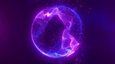 Siyah Arkaplanda Soyut Mavi ve Mor Parçacık Küresi