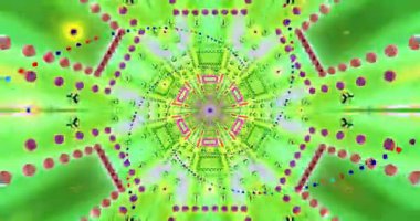 Noktalı Parlak Sarı-Yeşil Soyut Kaleydoskop Tüneli