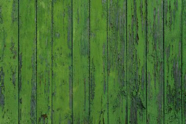 Kaba bir yüzeye dikey olarak dizilmiş desenli yeşil ahşap paneller