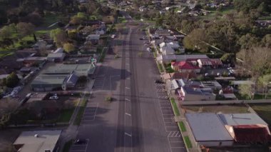 Aerial View of a Quiet Main Street in a Small Town