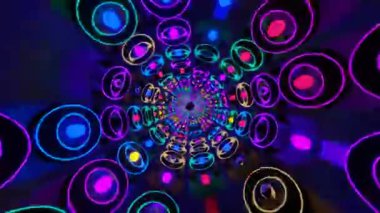 Renkli daireler hareketli ve soyut desenlerle dönüyor.