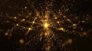 Merkez noktadan parlayan ve yayılan altın parçacıklar
