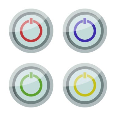 Izgara düzeninde farklı renk güç sembollerine sahip dört dairesel düğme