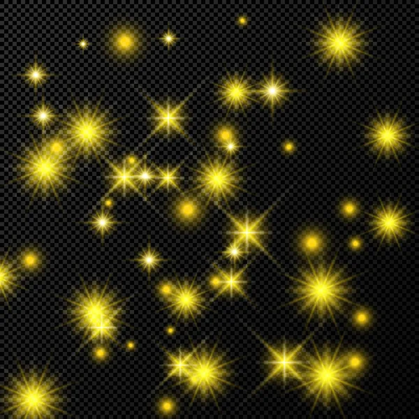 Guld bakgrund med stjärnor och damm gnistrar — Stock vektor