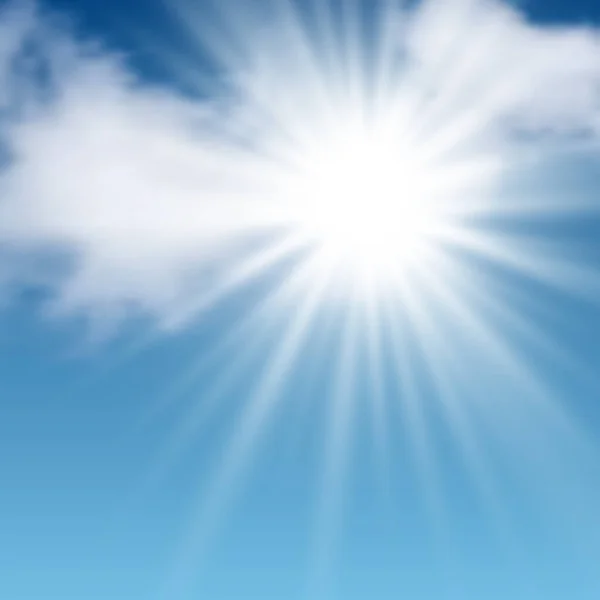 蓝天上有云彩和阳光的天然背景 蓝色背景下的现实的云彩 矢量说明 — 图库矢量图片