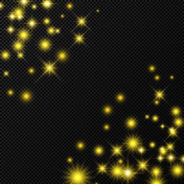 Fond doré avec des étoiles et de la poussière scintille — Image vectorielle