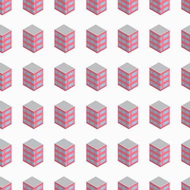 İzli, pürüzsüz bir bina. Kentsel mimari konsepti. Şehir binaları izometrik tarzda. Vektör illüstrasyonu.