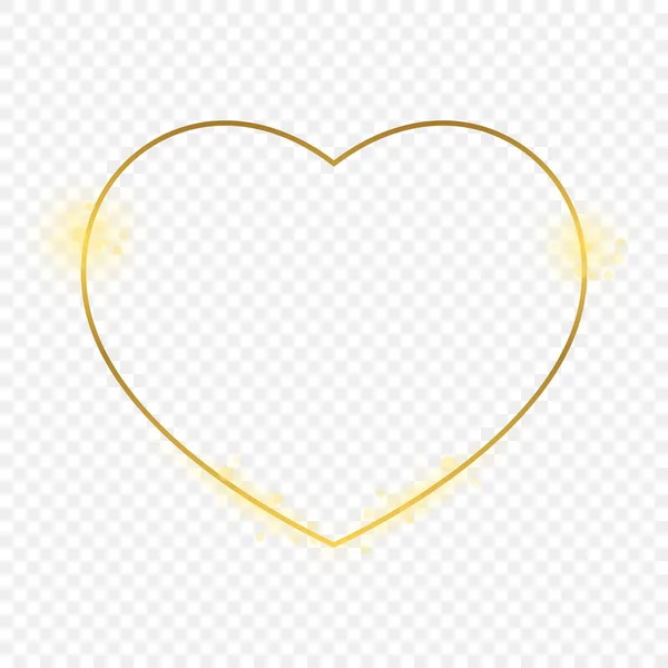 Χρυσό Λαμπερό Πλαίσιο Σχήμα Καρδιάς Απομονώνονται Διαφανές Φόντο Γυαλιστερό Πλαίσιο — Διανυσματικό Αρχείο