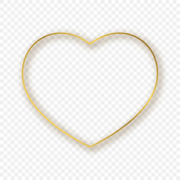 Gold glowing heart shape frame with shadow — Stock Vector