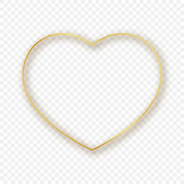 Gold glowing heart shape frame with shadow — Stock Vector