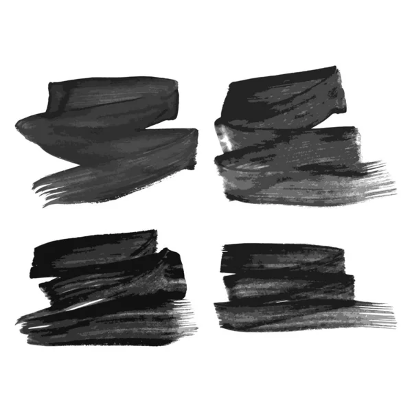 Conjunto Cuatro Manchas Tinta Dibujada Mano Negra Manchas Tinta Aisladas — Vector de stock