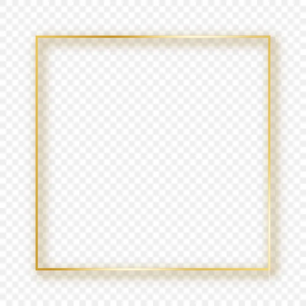 Moldura quadrada brilhante dourada com sombra — Vetor de Stock