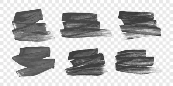 Набор Шести Черных Чернильных Пятен Чернильные Пятна Изолированы Прозрачном Фоне — стоковый вектор