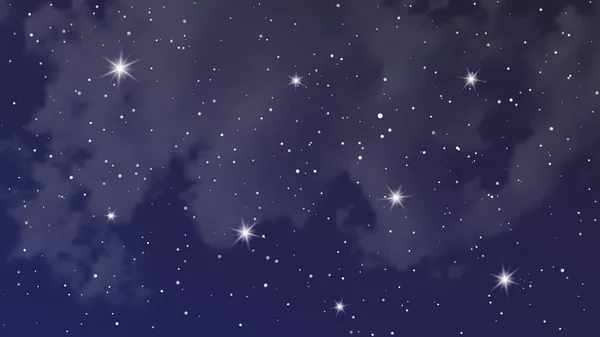 Cielo nocturno con nubes y muchas estrellas — Vector de stock