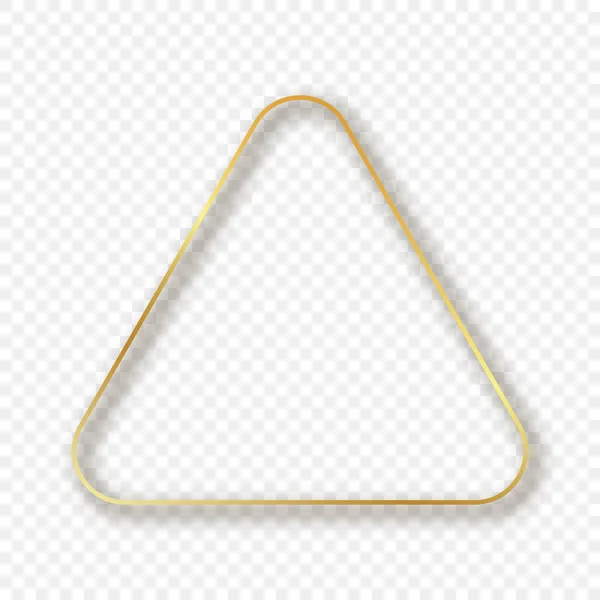Gold glowing rounded triangle frame with shadow — Stock Vector