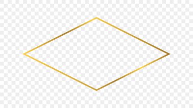 Altın parıldayan eşkenar dörtgen şekil çerçevesi şeffaf arkaplanda izole edildi. Parlak efektli parlak bir çerçeve. Vektör illüstrasyonu.