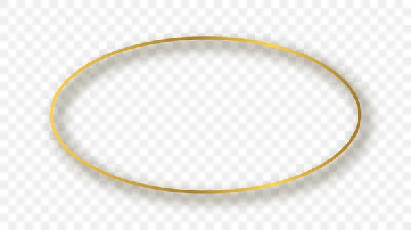 Guld Glödande Oval Form Ram Med Skugga Isolerad Transparent Bakgrund — Stock vektor