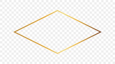 Altın parıldayan eşkenar dörtgen şekil çerçevesi şeffaf arkaplanda izole edildi. Parlak efektli parlak bir çerçeve. Vektör illüstrasyonu.