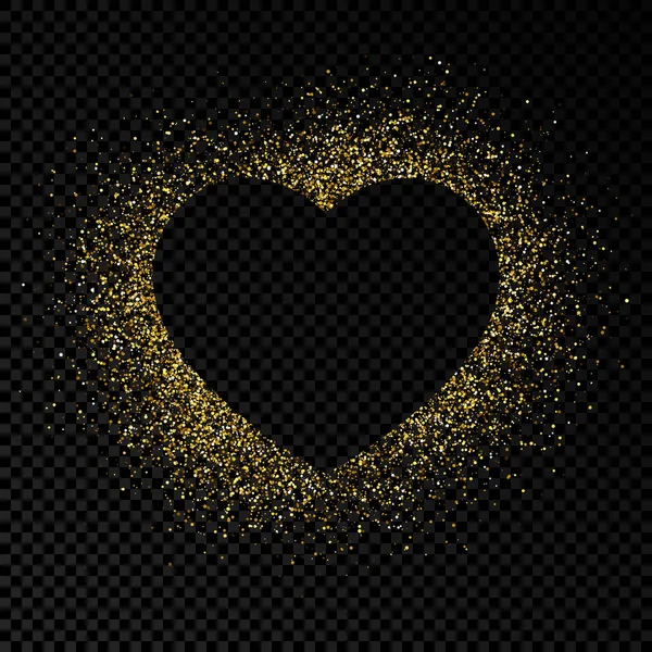 Каркас Форме Сердца Золотым Блеском Темном Прозрачном Фоне Поздравительная Открытка — стоковый вектор