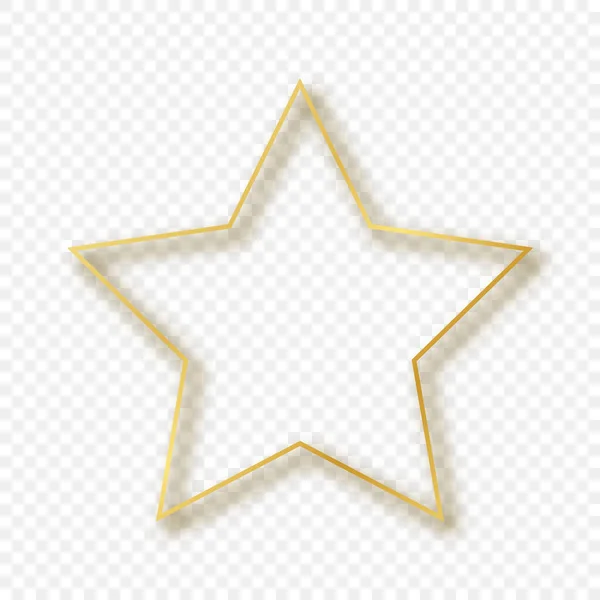 Золотая Светящаяся Рамка Форме Звезды Тенью Выделенной Прозрачном Фоне Блестящая — стоковый вектор