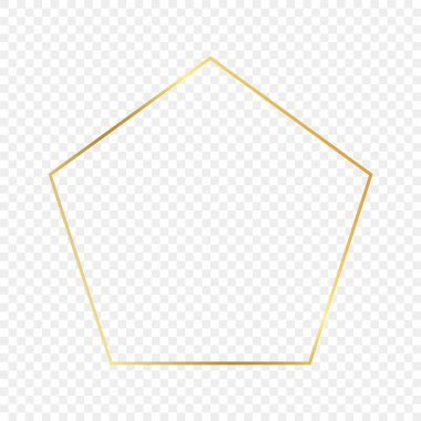 Altın parıldayan beşgen şekilli çerçeve şeffaf arkaplanda izole edilmiş. Parlak efektli parlak bir çerçeve. Vektör illüstrasyonu.