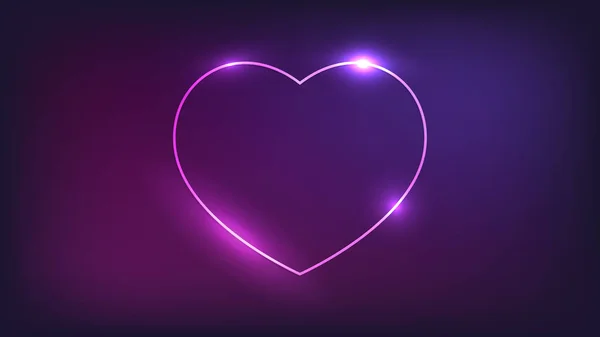 Neonový Rám Podobě Srdce Zářivými Efekty Tmavém Pozadí Prázdné Zářící — Stockový vektor
